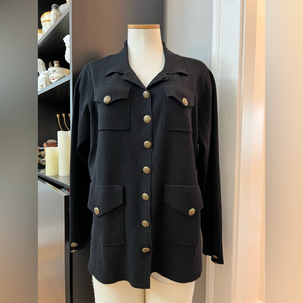 Belldini Black Military-Style Cardigan Sweater 1X Gold Button Pockets